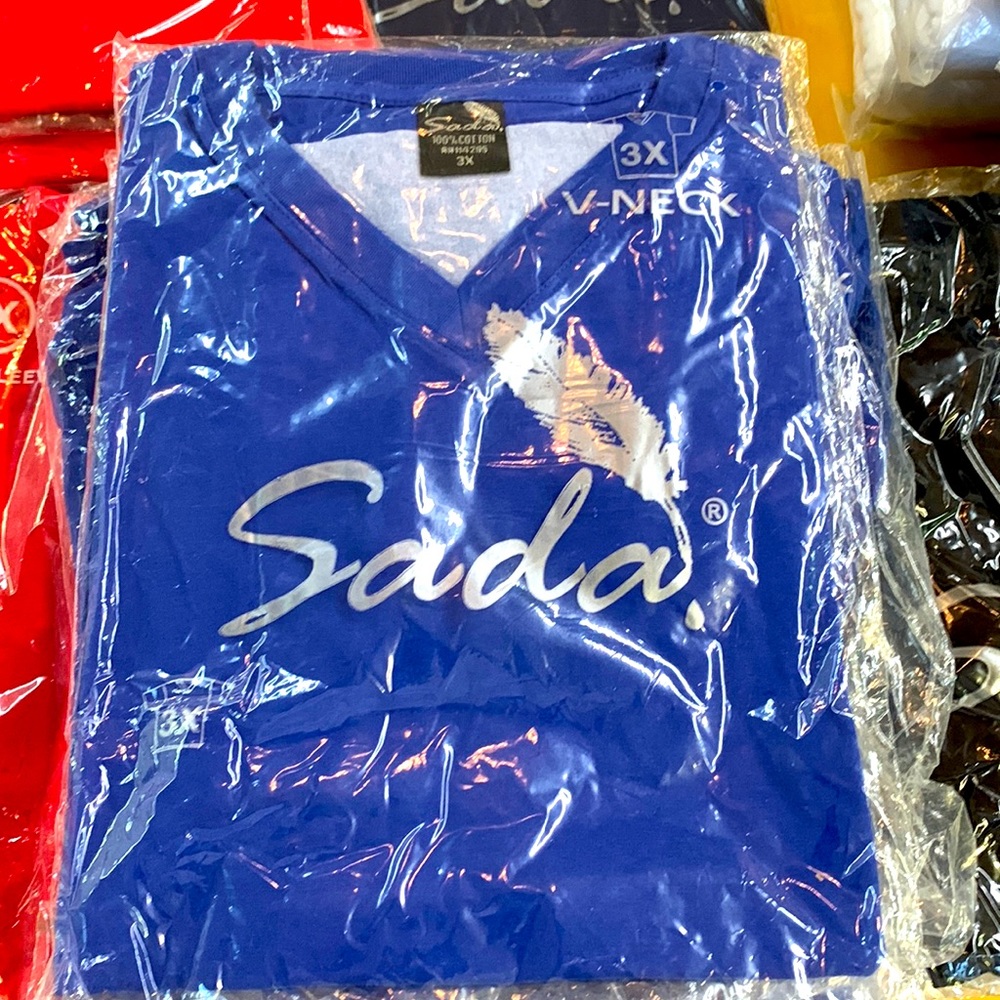 SADA Royal Blue V-Neck short sleeve shirt 3x 100% Cotton